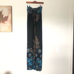 Black Maxi Peacock Feather Dress